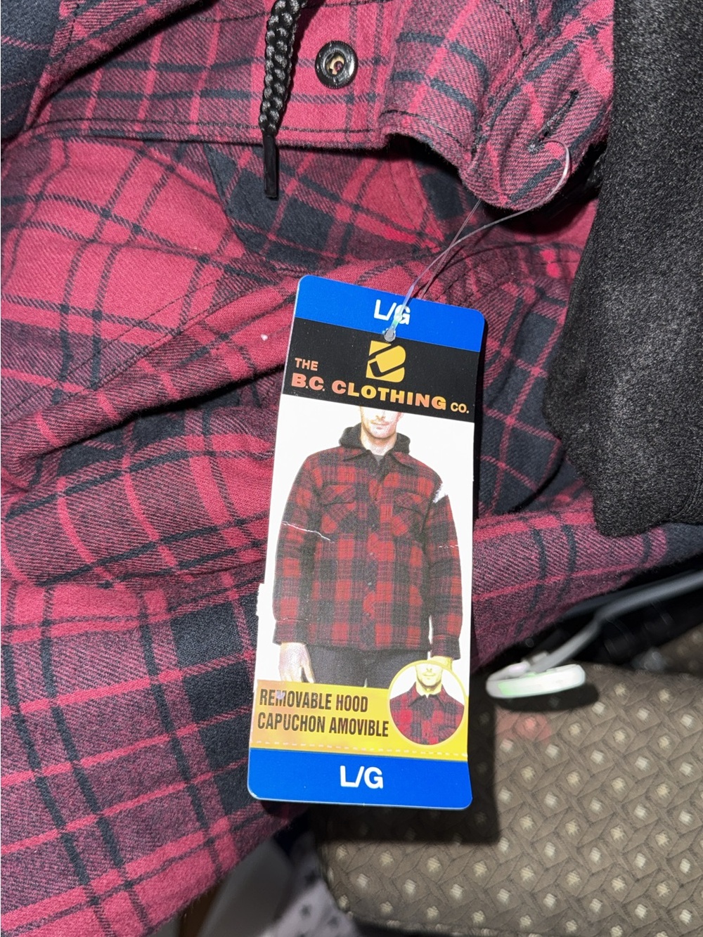 Men's Red Plaid Jacket with Removable Hood